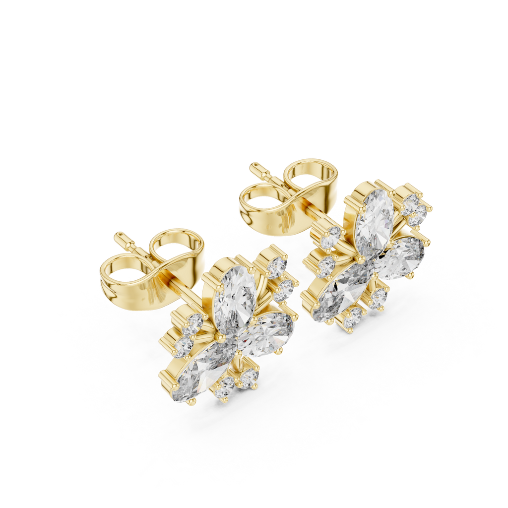 1.16 CT Oval Floral Diamond Stud Earrings