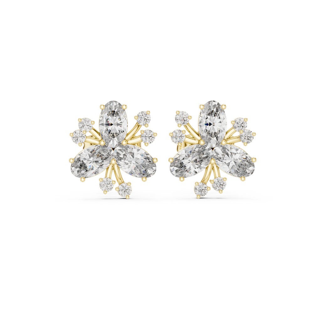 1.16 CT Oval Floral Diamond Stud Earrings