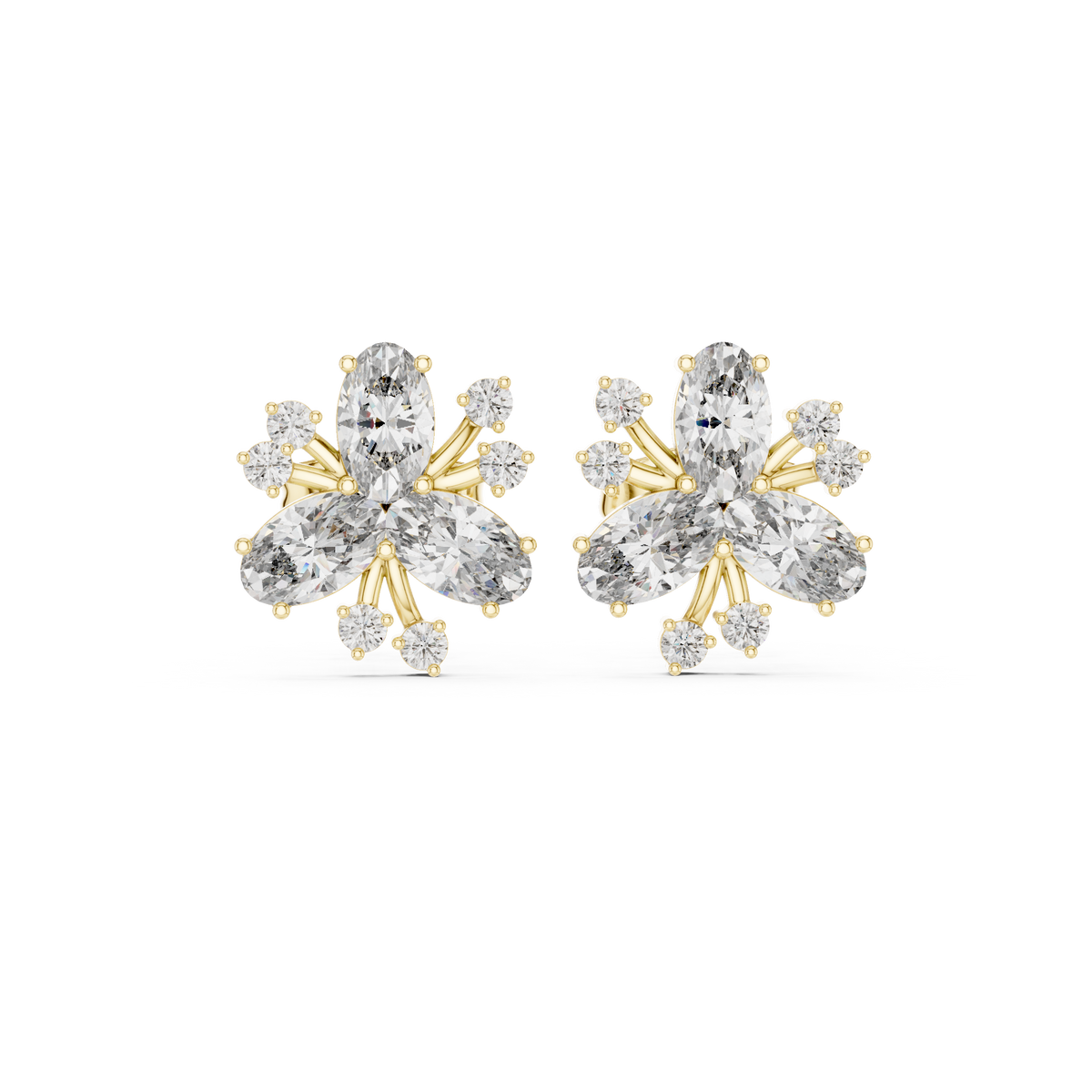 Oval Floral Diamond Stud Earrings, additional photo — Jewelix Atelier