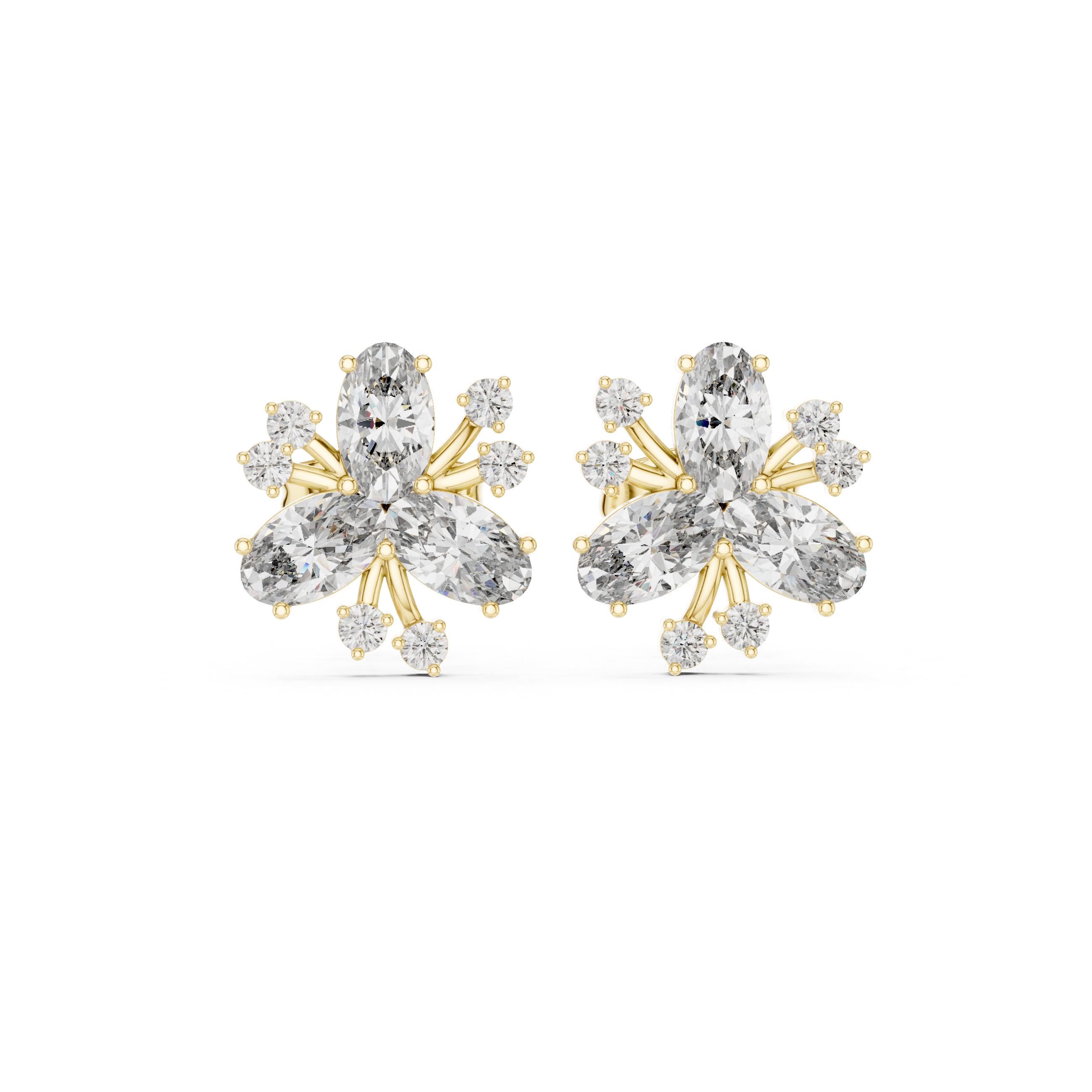 1.16 CT Oval Floral Diamond Stud Earrings