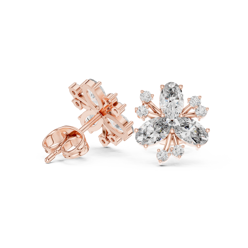 1.16 CT Oval Floral Diamond Stud Earrings