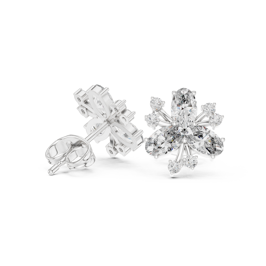 1.16 CT Oval Floral Diamond Stud Earrings