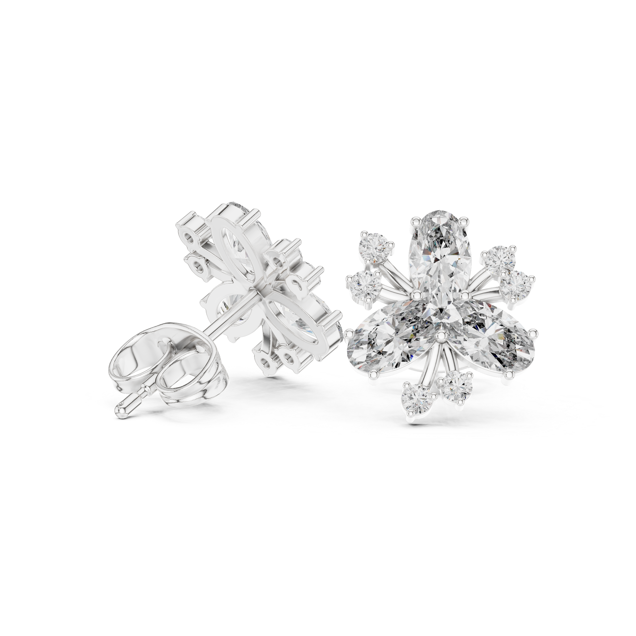 1.16 CT Oval Floral Diamond Stud Earrings