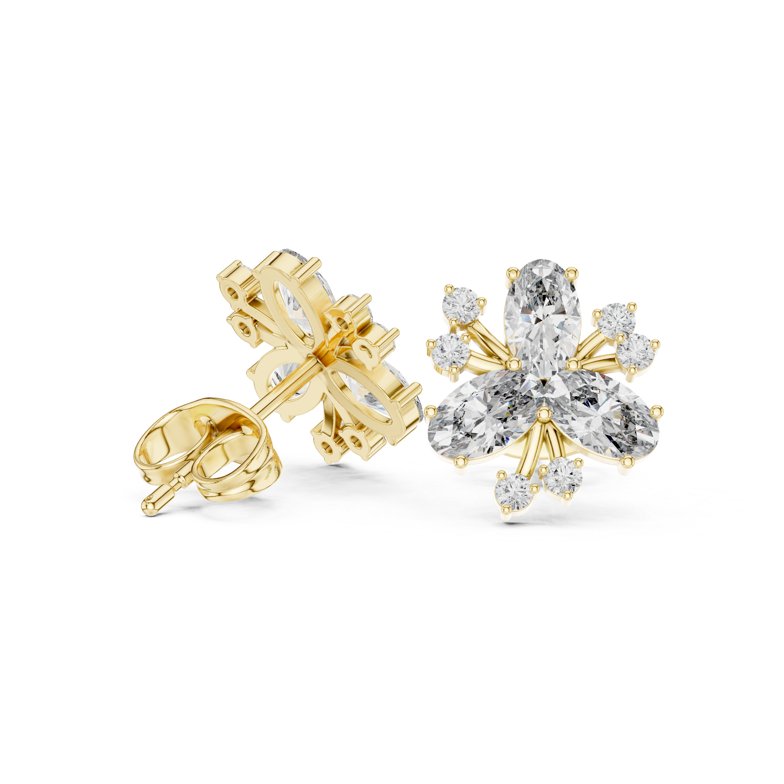 1.16 CT Oval Floral Diamond Stud Earrings