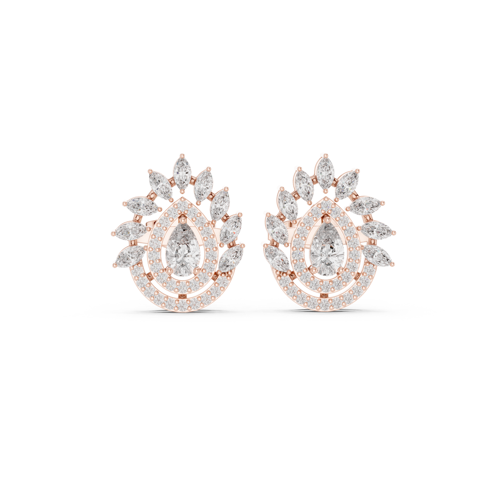1.01 CT Pear Halo Diamond Drop Stud Earrings
