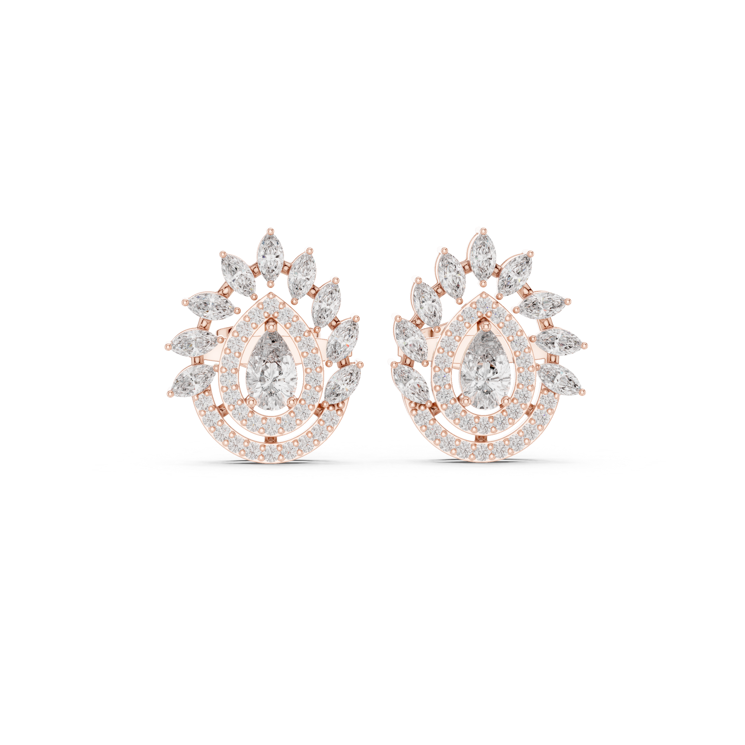 1.01 CT Pear Halo Diamond Drop Stud Earrings