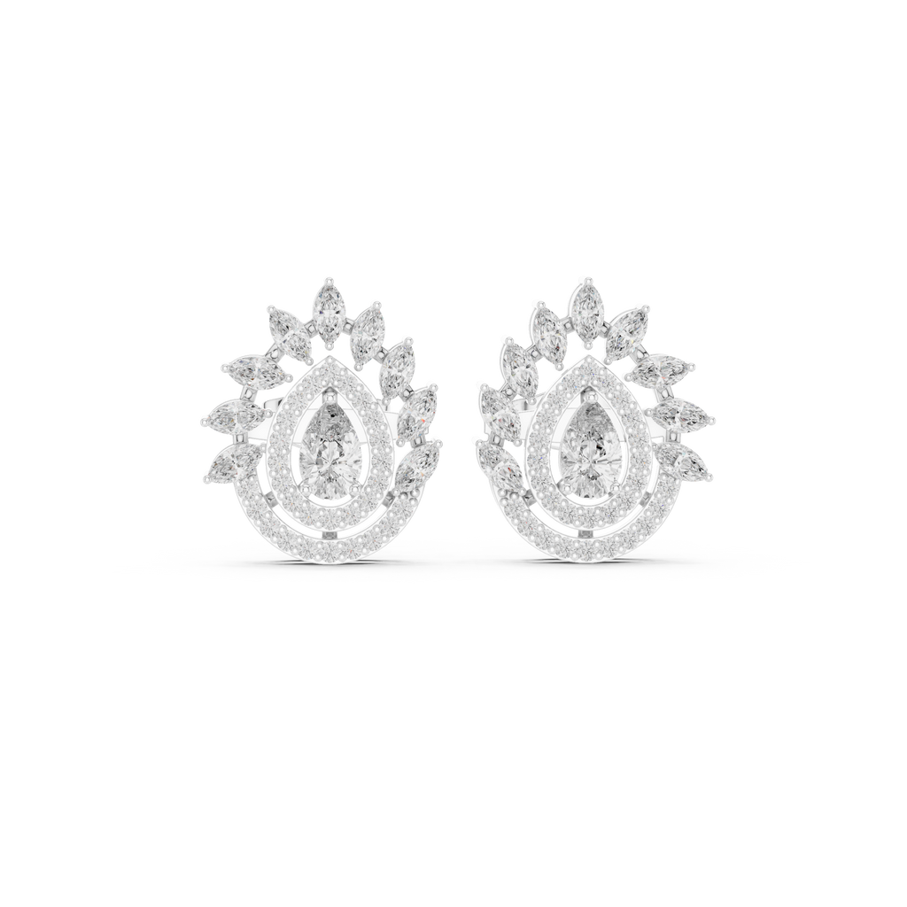 1.01 CT Pear Halo Diamond Drop Stud Earrings