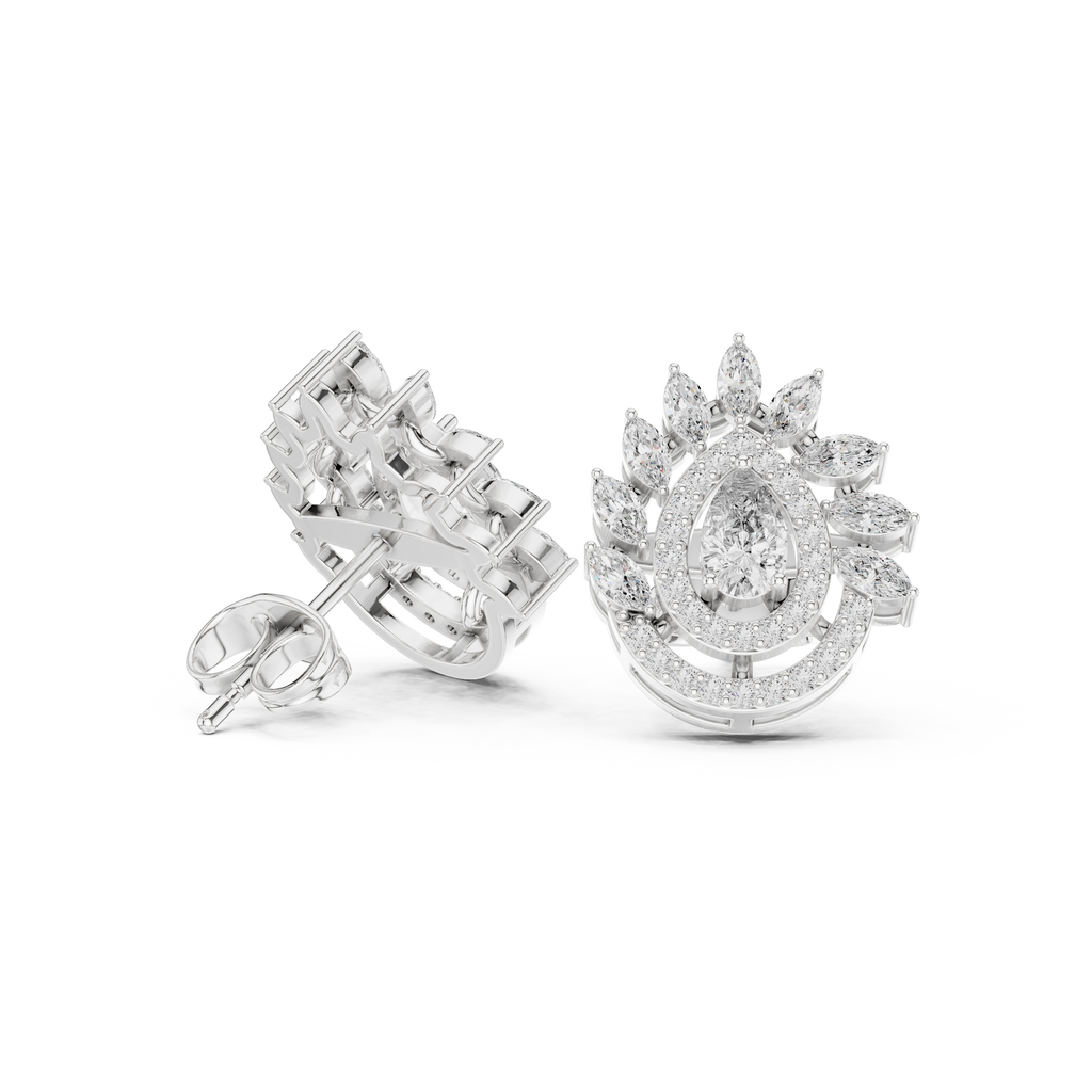1.01 CT Pear Halo Diamond Drop Stud Earrings