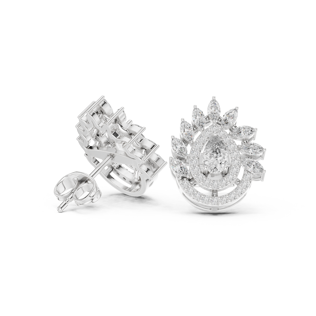 Pear Halo Diamond Drop Stud Earrings, product photo — Jewelix Atelier