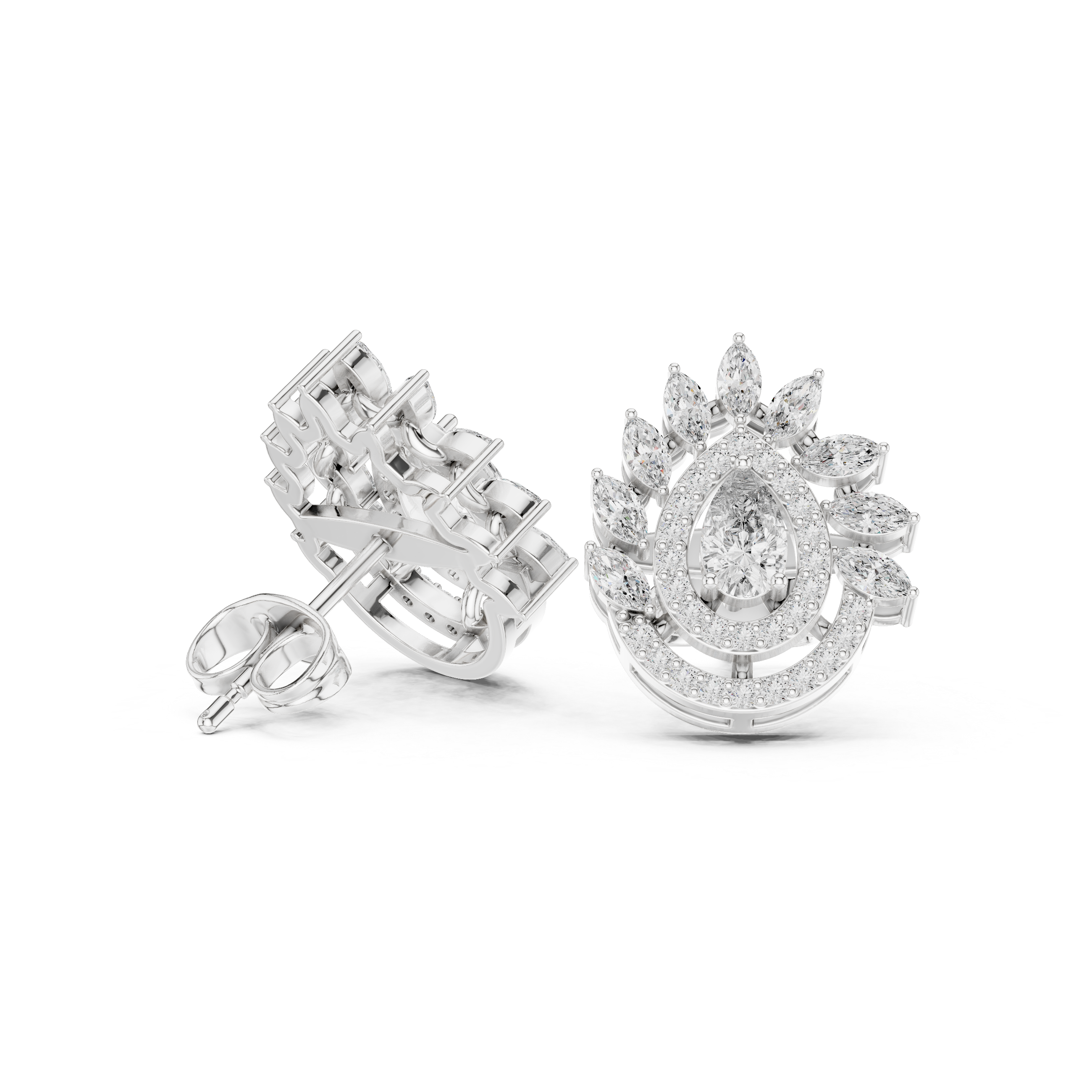 1.01 CT Pear Halo Diamond Drop Stud Earrings