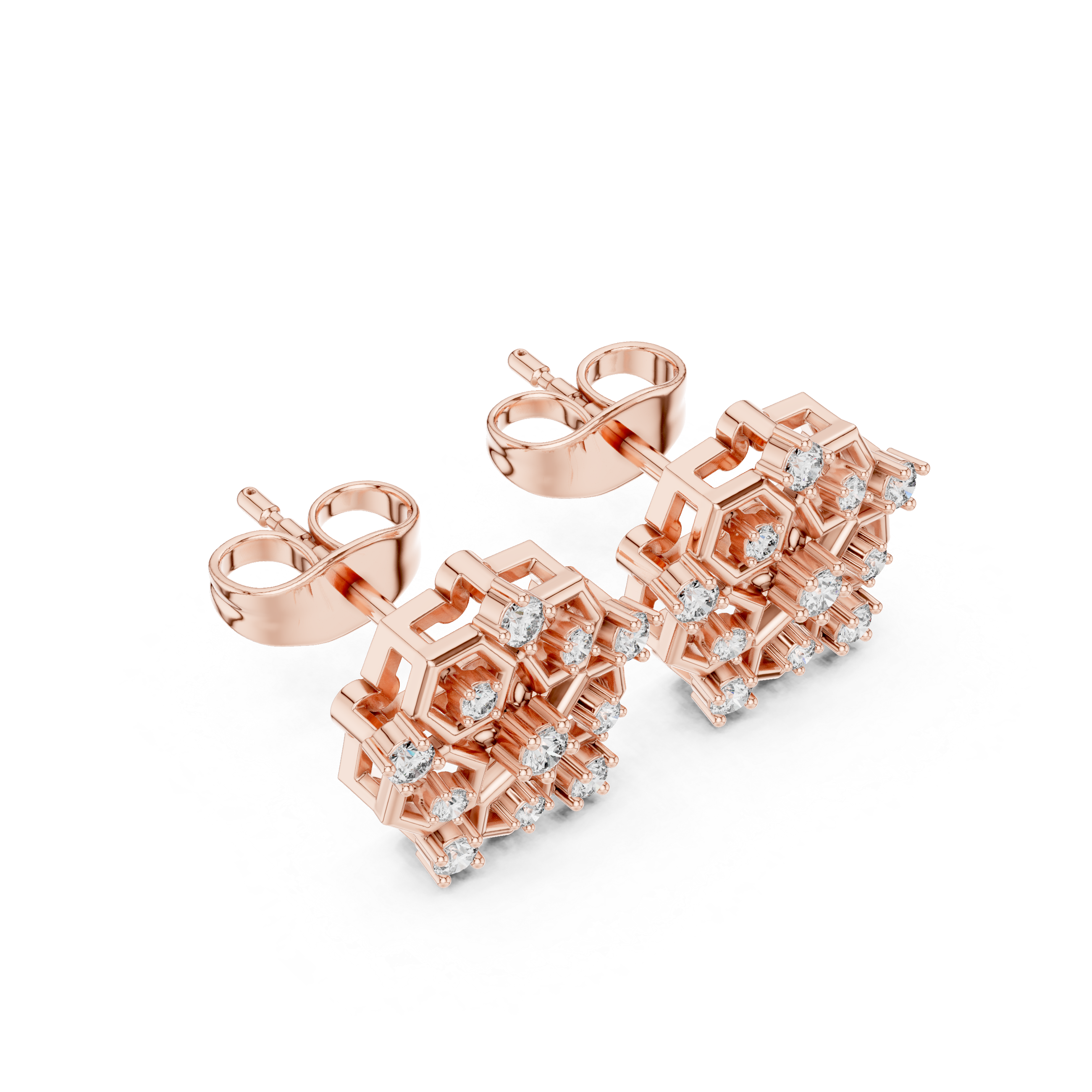 0.21 CT Hexagon Cluster Diamond Stud Earrings