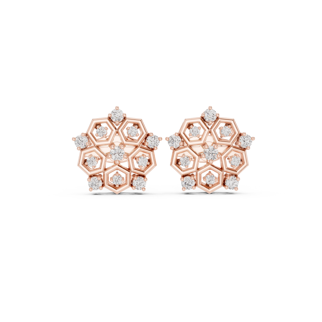 0.21 CT Hexagon Cluster Diamond Stud Earrings