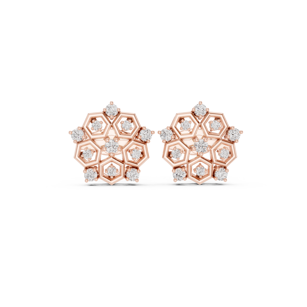Hexagon Cluster Diamond Stud Earrings, gallery image — Jewelix Atelier