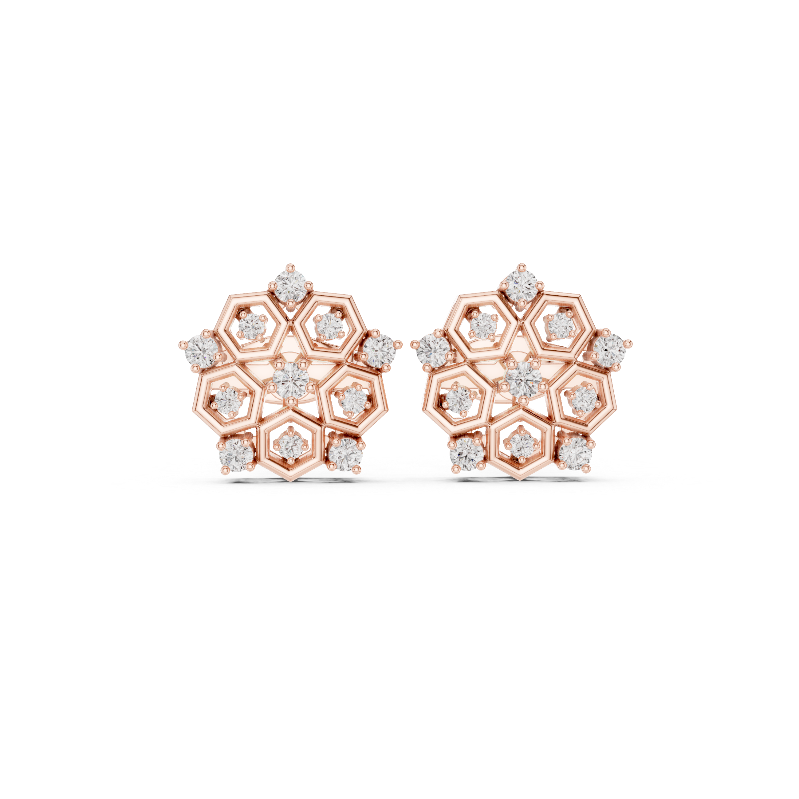 0.21 CT Hexagon Cluster Diamond Stud Earrings