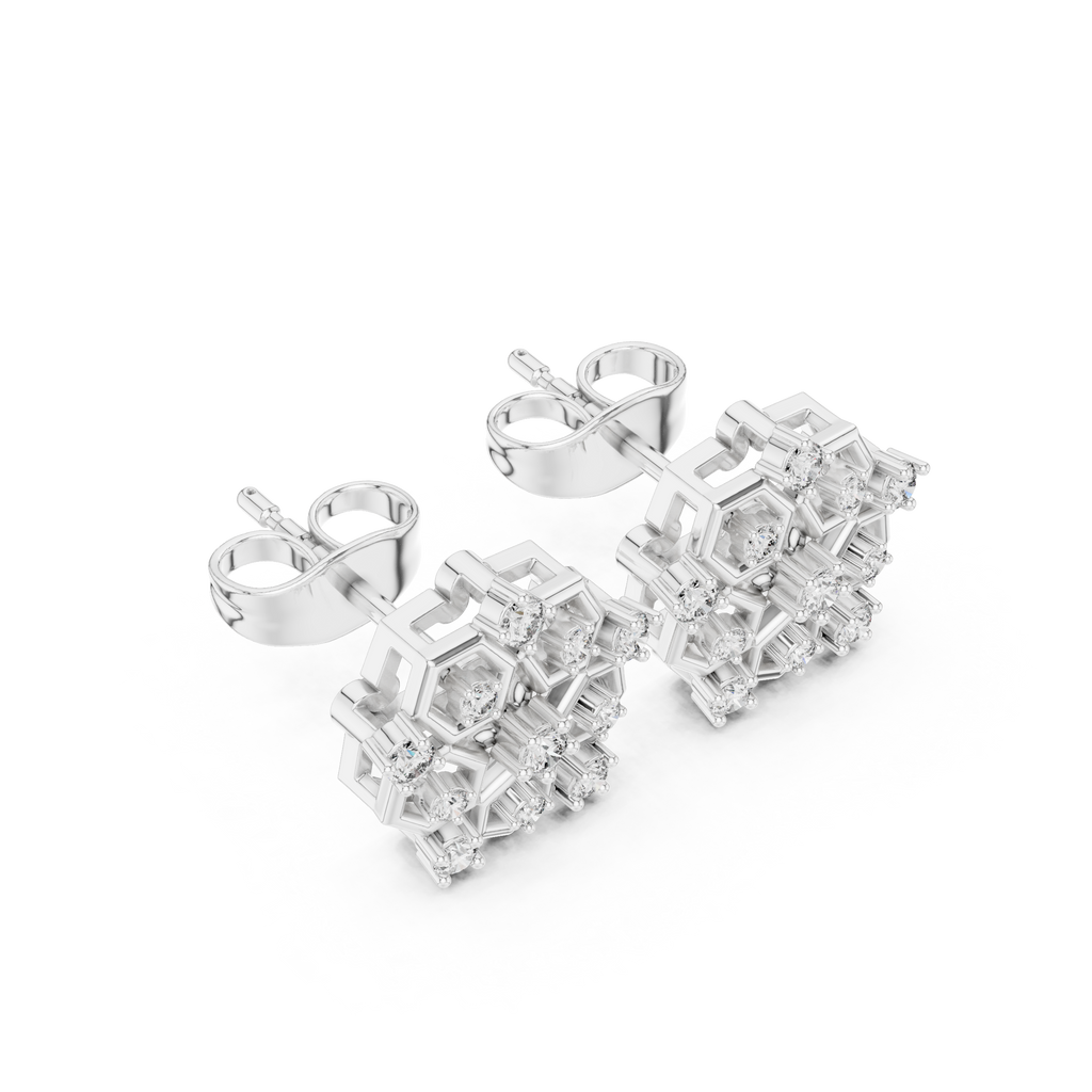 0.21 CT Hexagon Cluster Diamond Stud Earrings