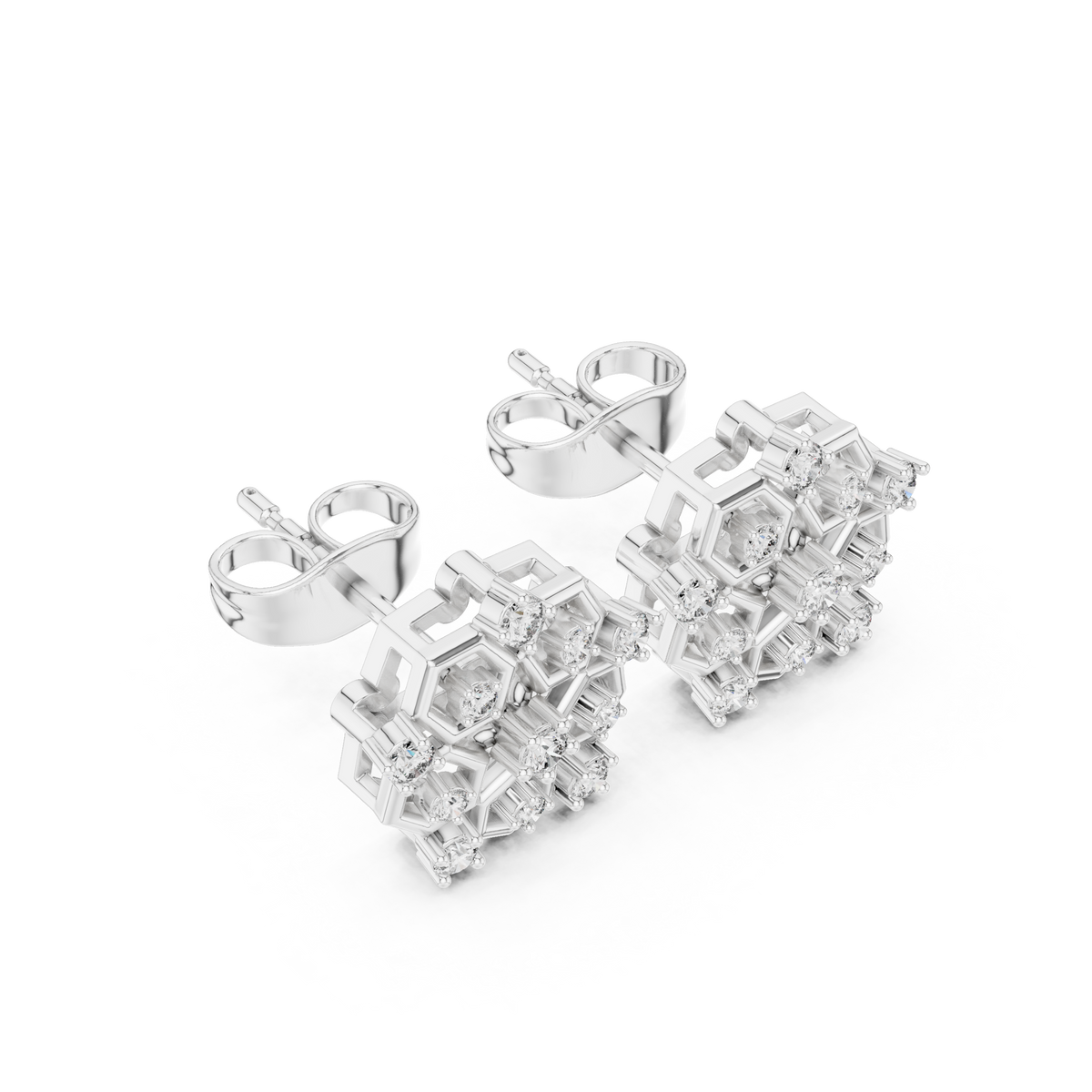 Hexagon Cluster Diamond Stud Earrings, alternate view — Jewelix Atelier