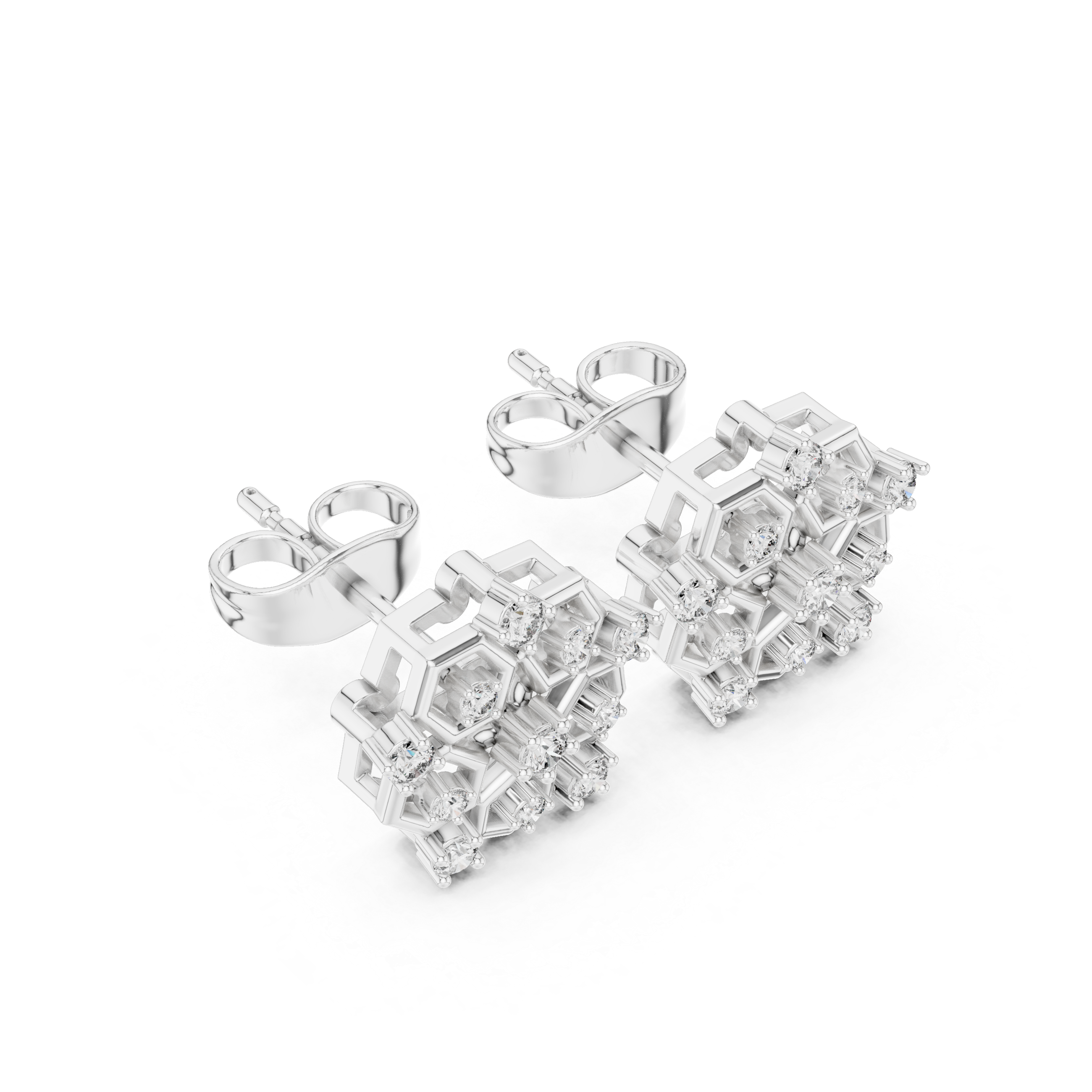 0.21 CT Hexagon Cluster Diamond Stud Earrings
