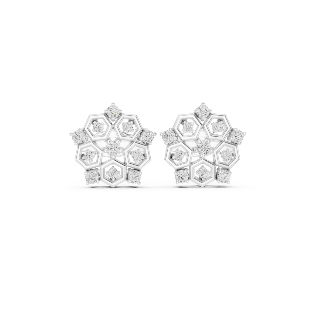 0.21 CT Hexagon Cluster Diamond Stud Earrings