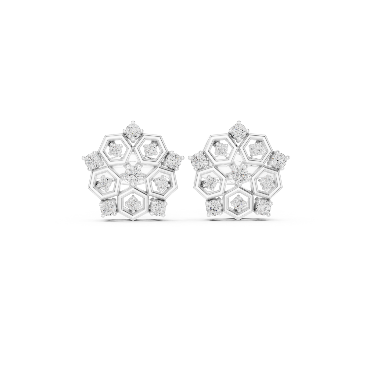 Hexagon Cluster Diamond Stud Earrings — Jewelix Atelier