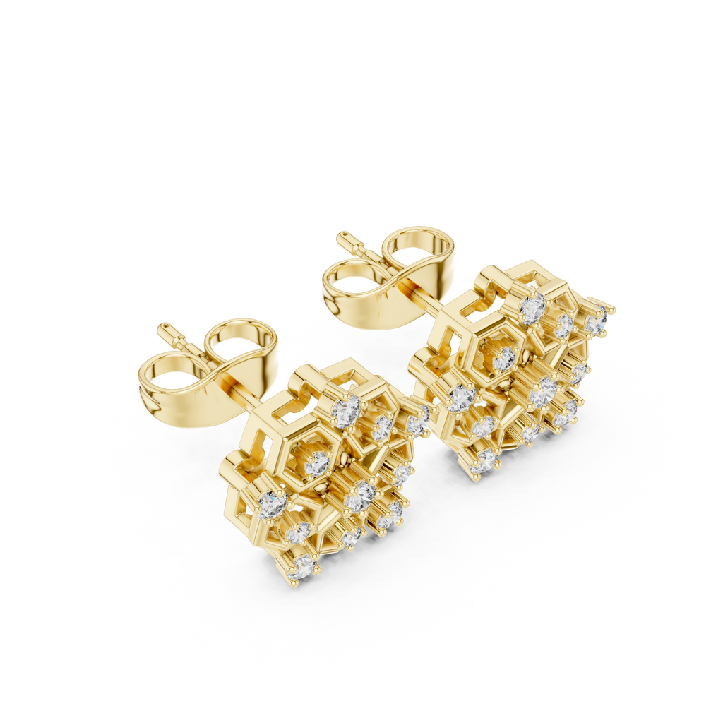 0.21 CT Hexagon Cluster Diamond Stud Earrings