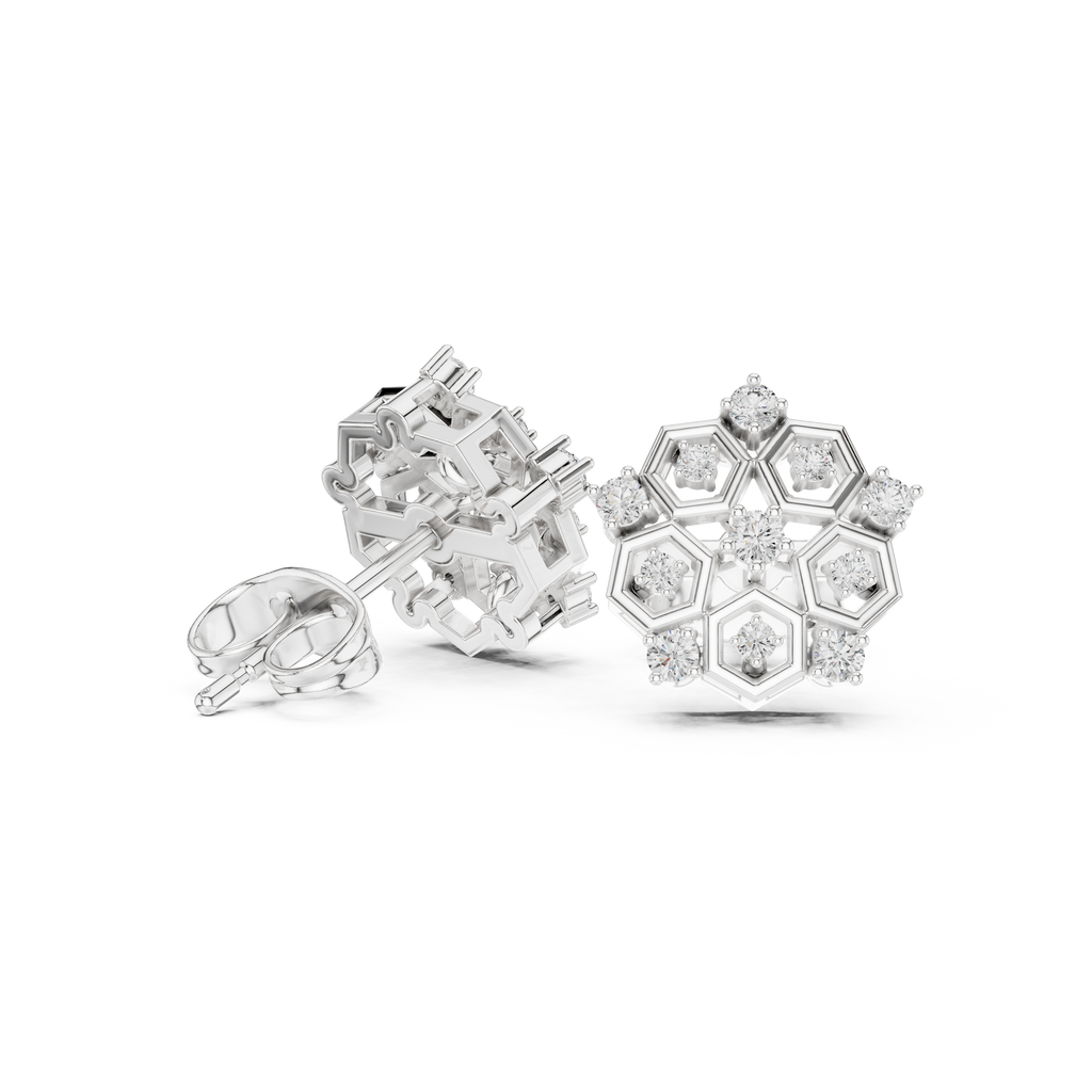 0.21 CT Hexagon Cluster Diamond Stud Earrings