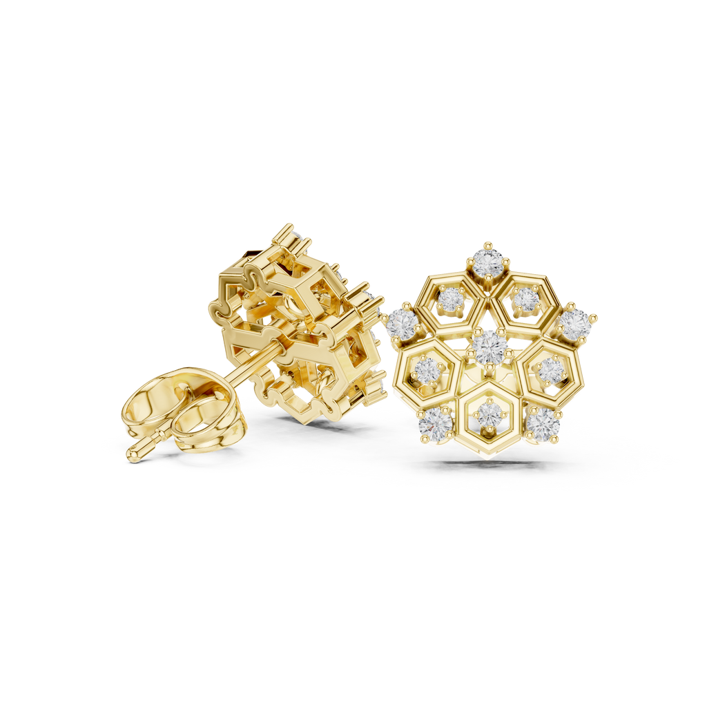 0.21 CT Hexagon Cluster Diamond Stud Earrings