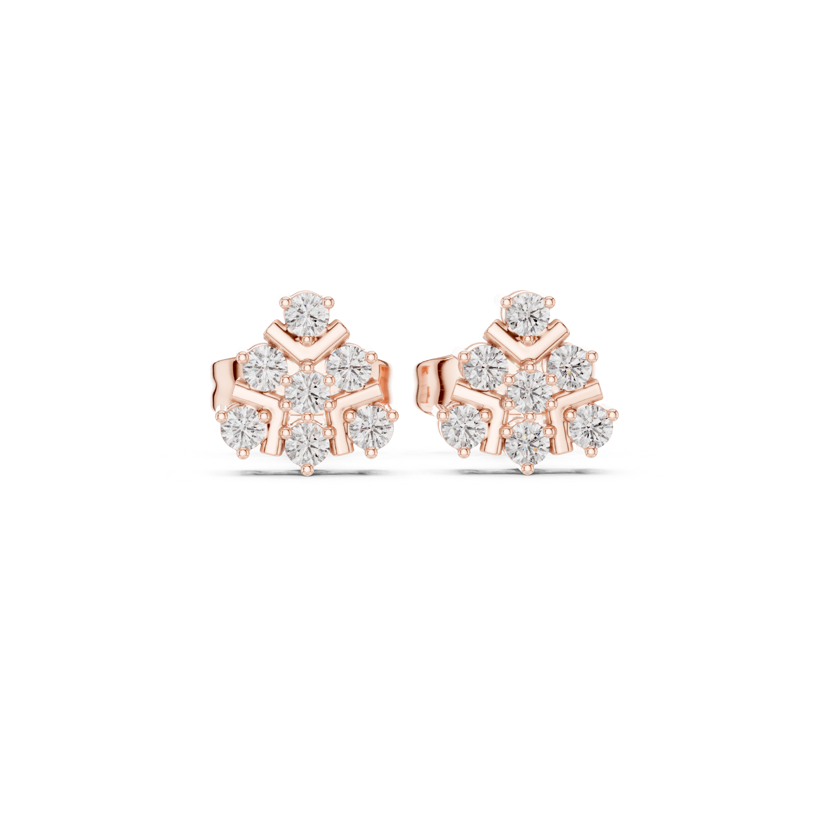 0.17 CT Round Diamond Geometric Snowflake Stud Earrings