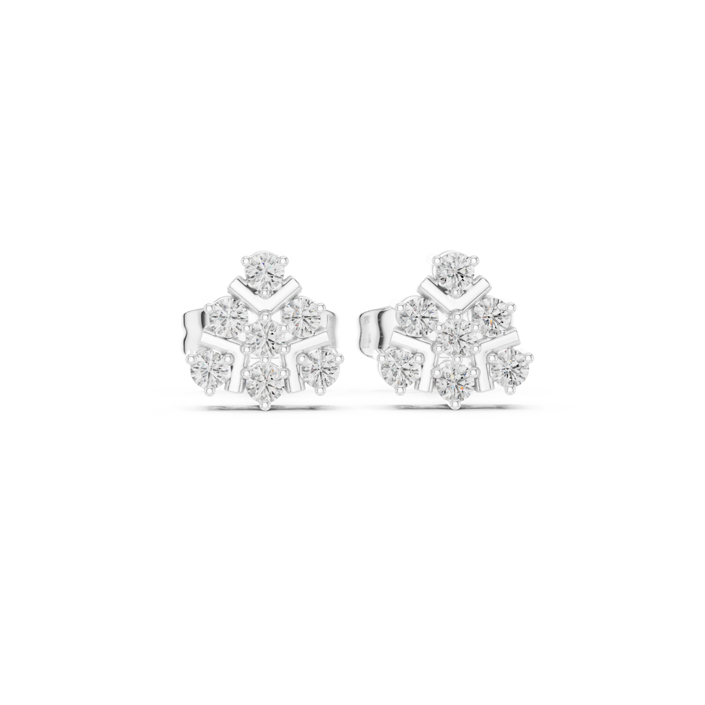 0.17 CT Round Diamond Geometric Snowflake Stud Earrings