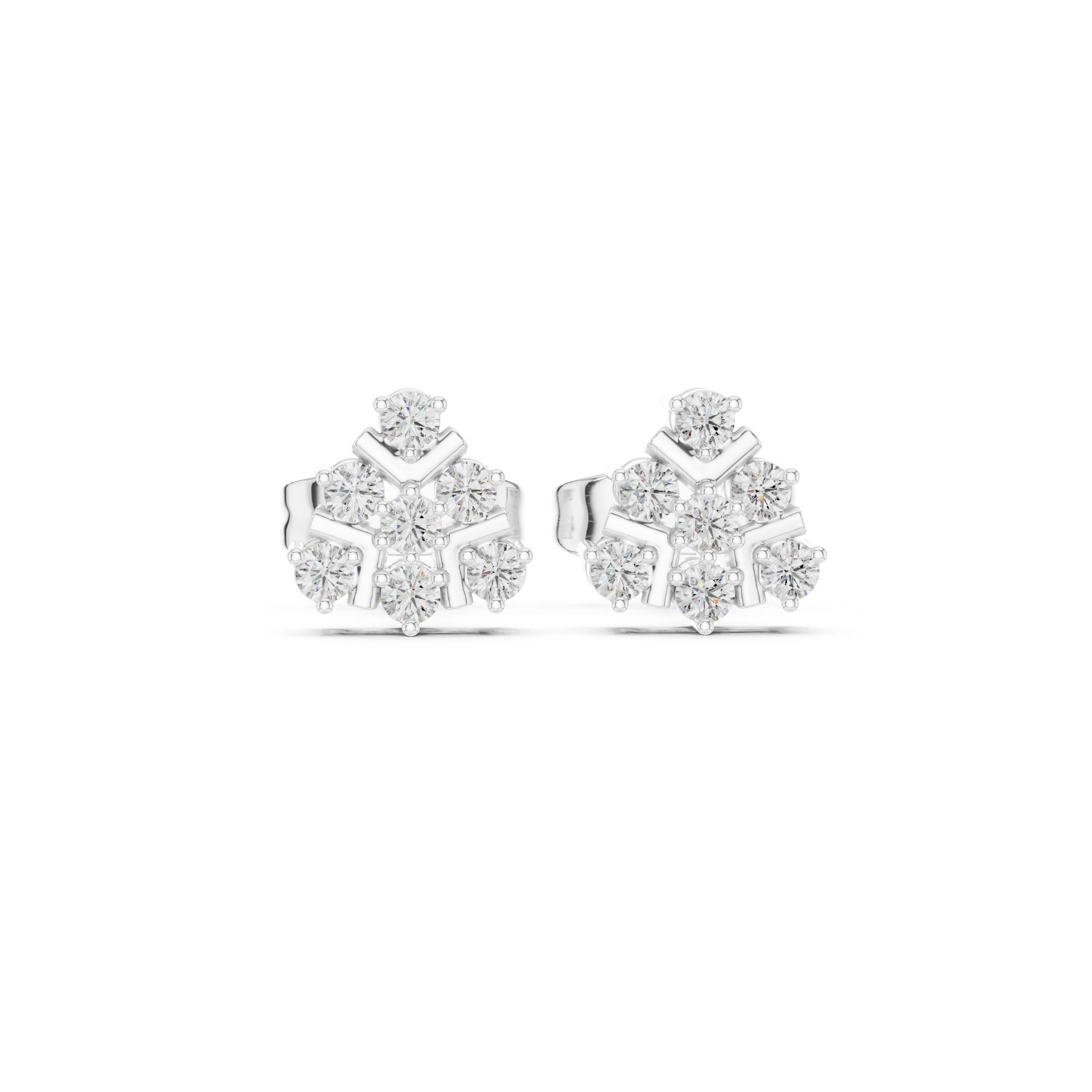 0.17 CT Round Diamond Geometric Snowflake Stud Earrings