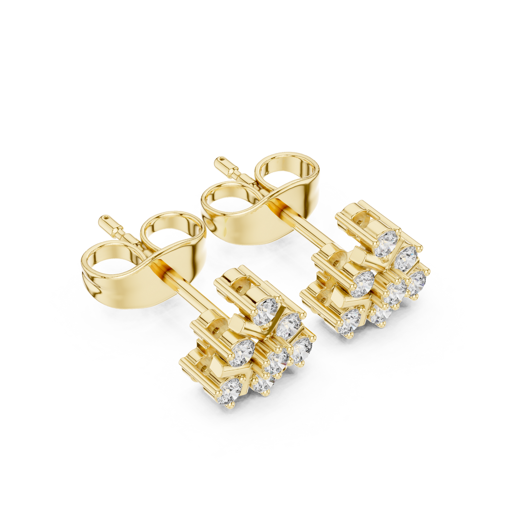 0.17 CT Round Diamond Geometric Snowflake Stud Earrings