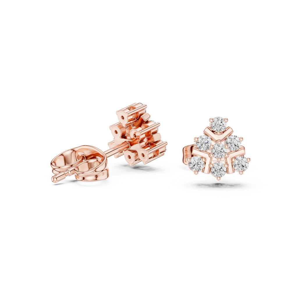 0.17 CT Round Diamond Geometric Snowflake Stud Earrings