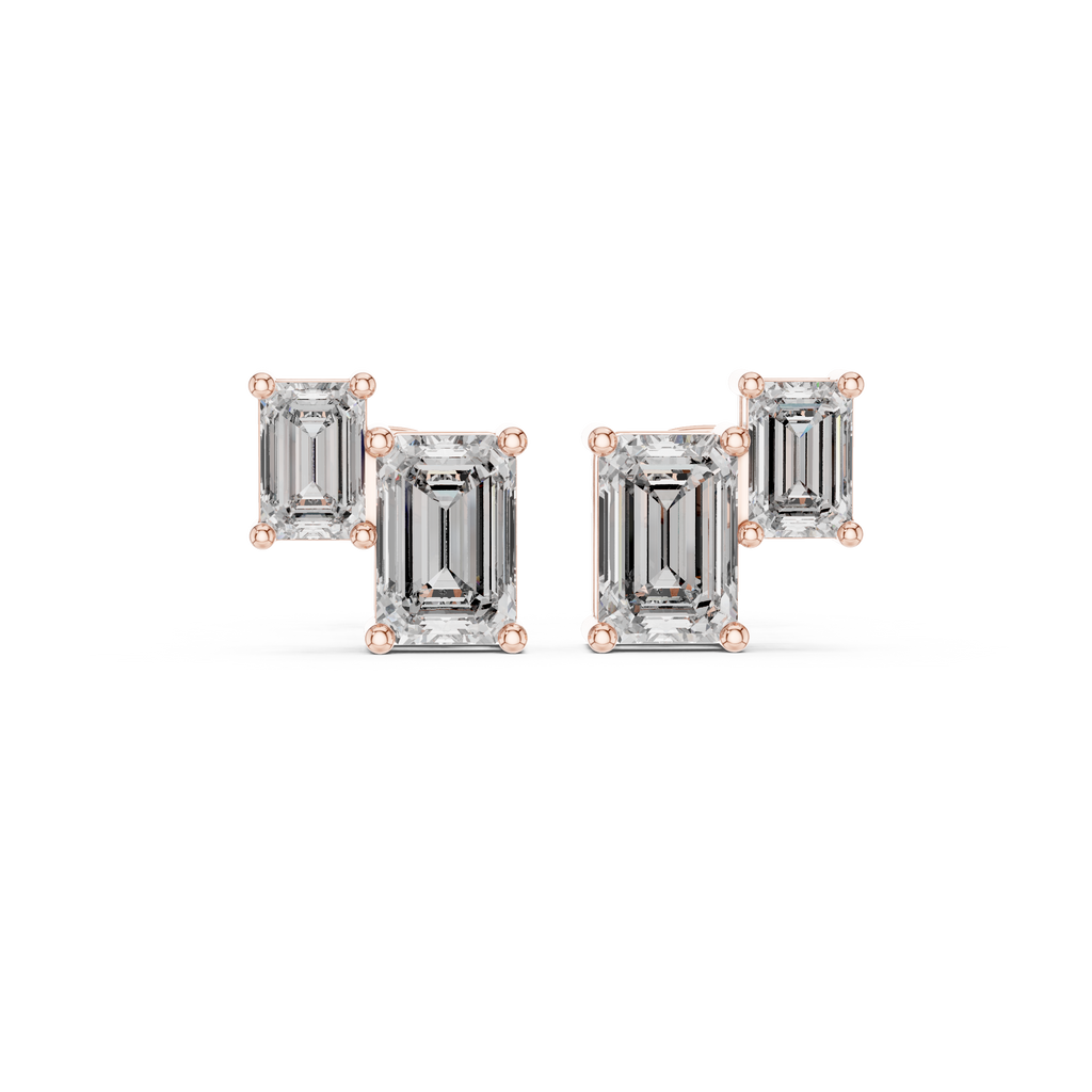 1.47 CT Emerald Cut Diamond Geometric Stud Earrings