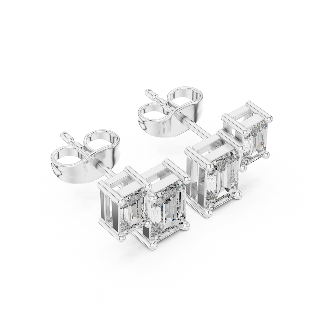 1.47 CT Emerald Cut Diamond Geometric Stud Earrings