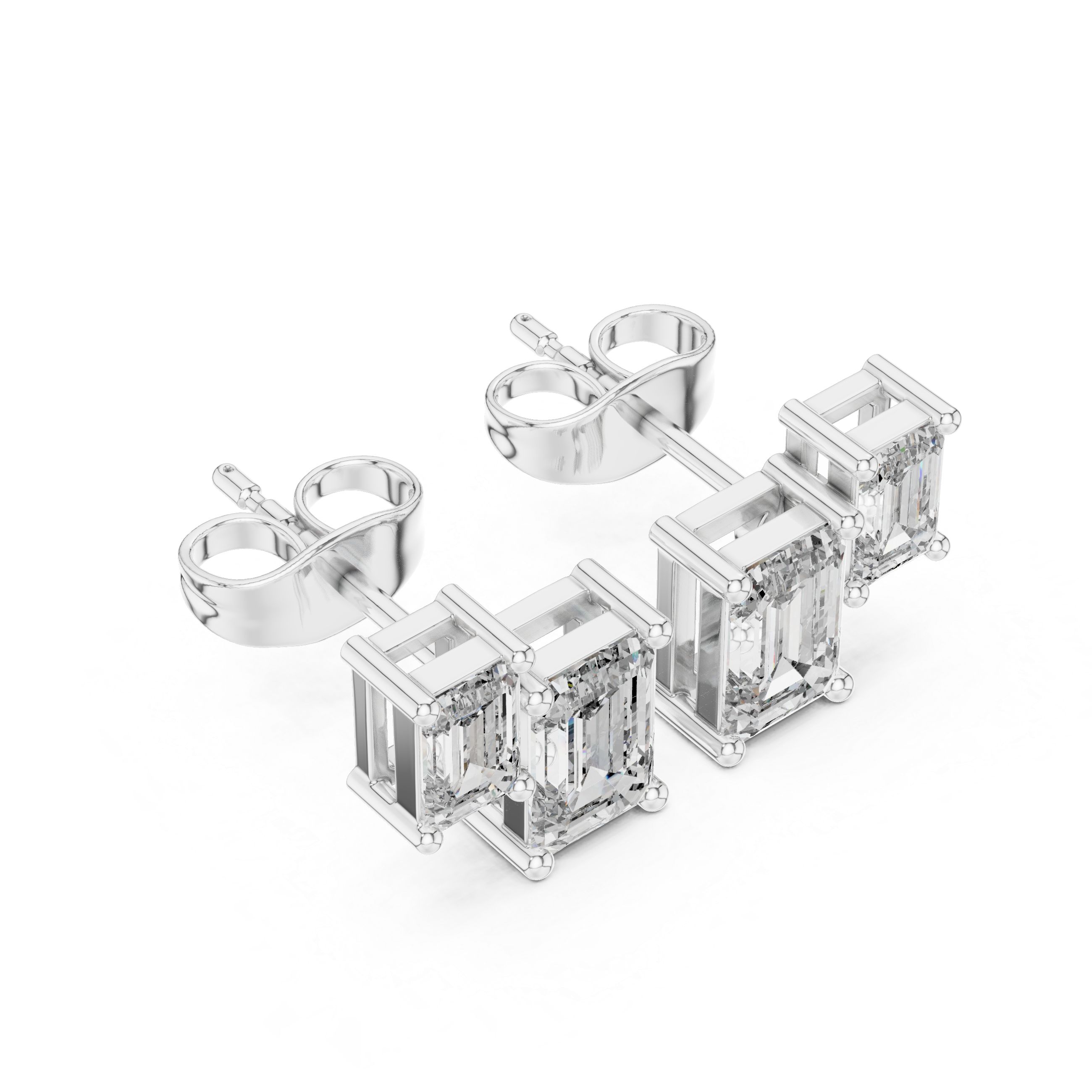 1.47 CT Emerald Cut Diamond Geometric Stud Earrings