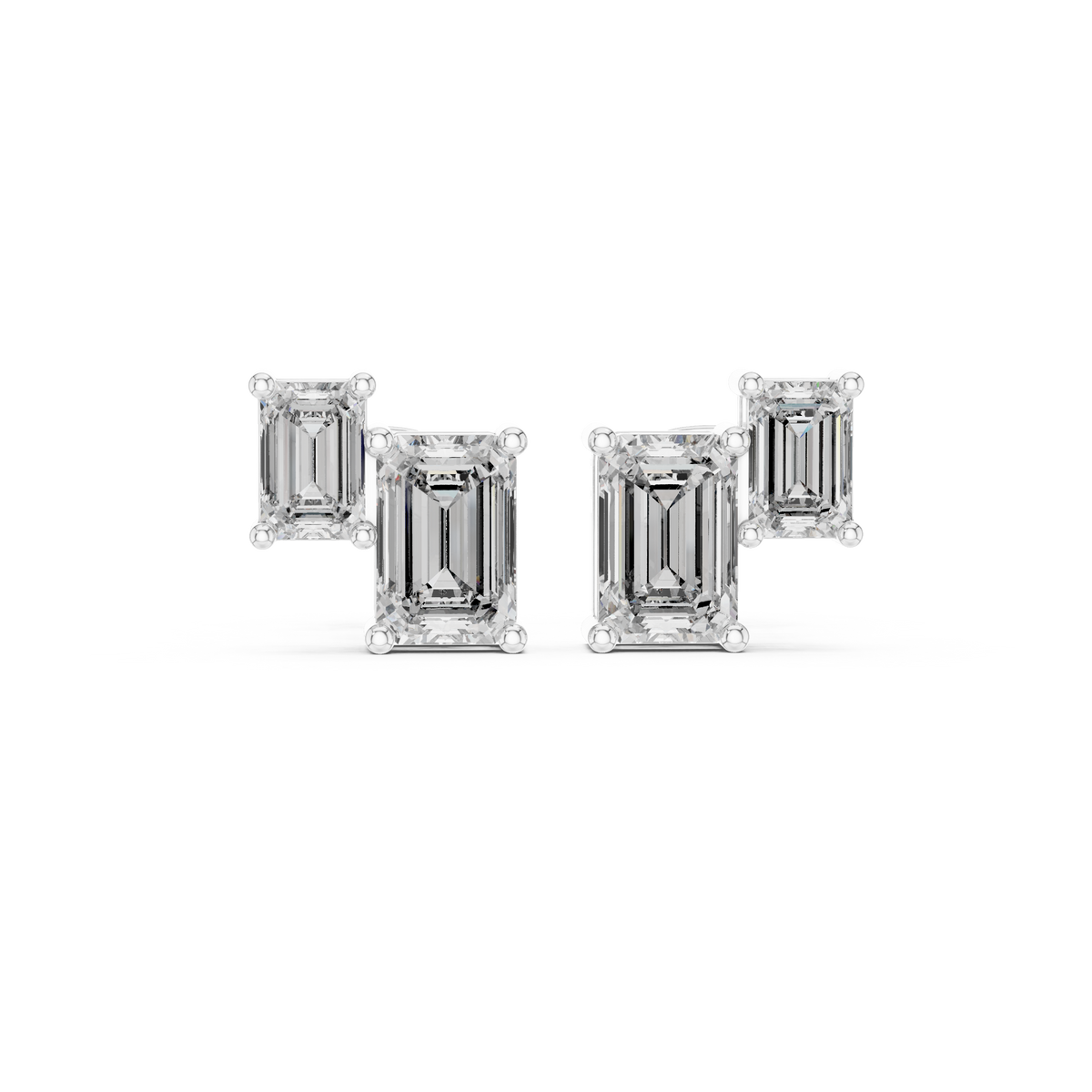Emerald Cut Diamond Geometric Stud Earrings — Jewelix Atelier