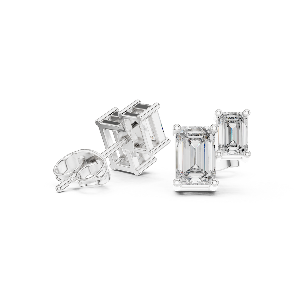 1.47 CT Emerald Cut Diamond Geometric Stud Earrings