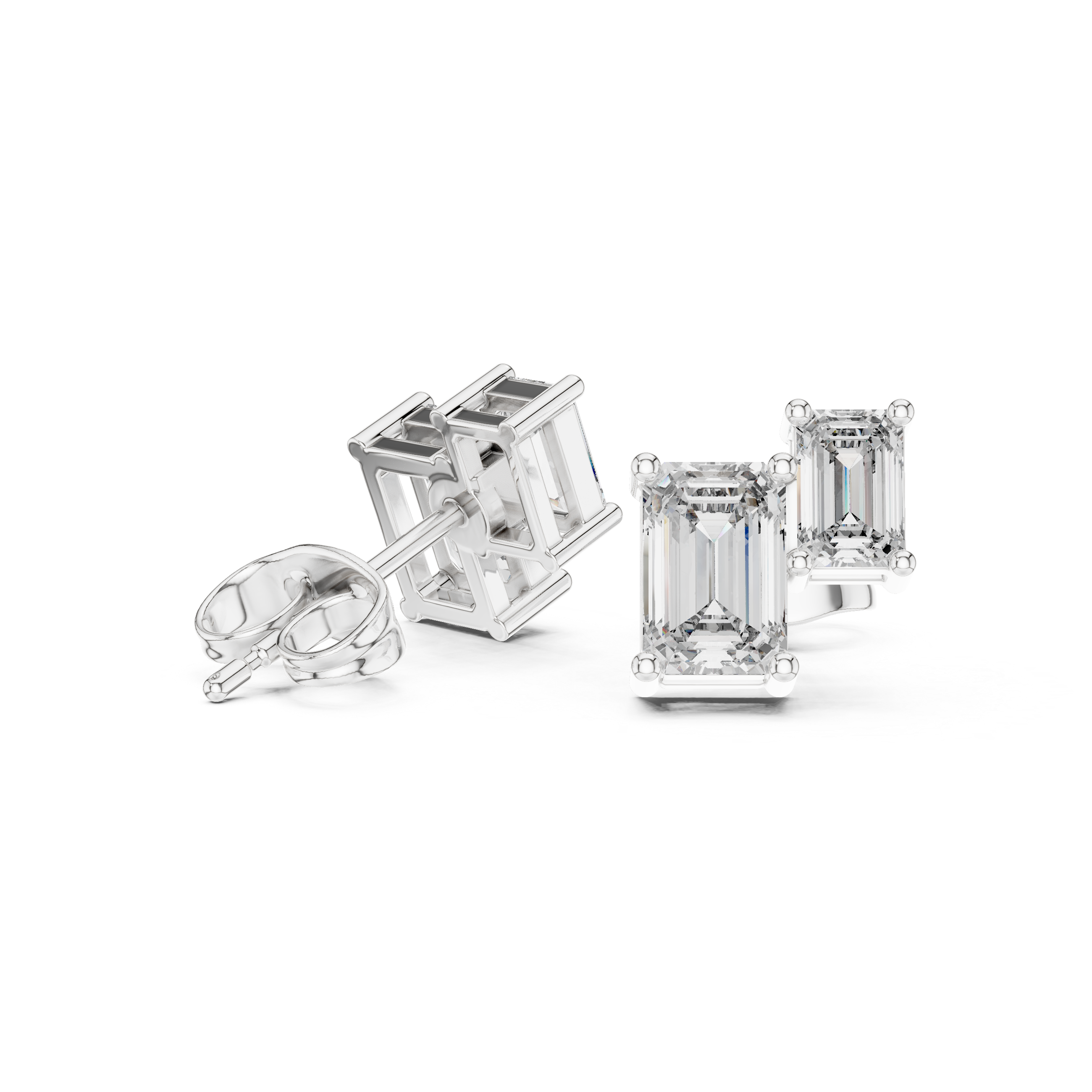 1.47 CT Emerald Cut Diamond Geometric Stud Earrings