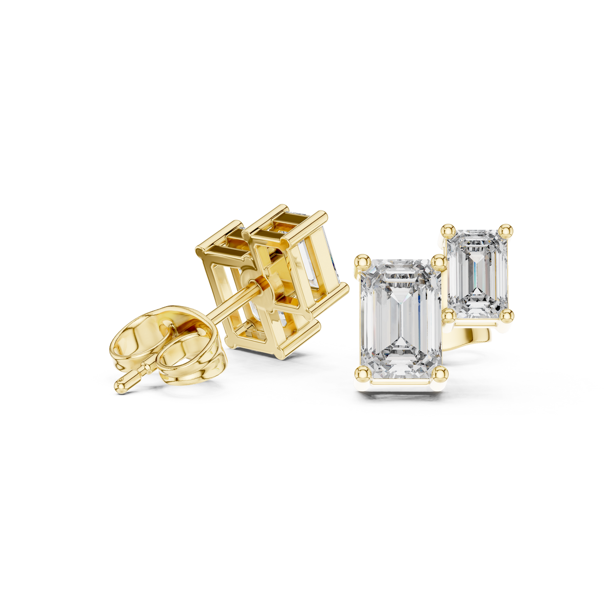 Emerald Cut Diamond Geometric Stud Earrings, product image — Jewelix Atelier