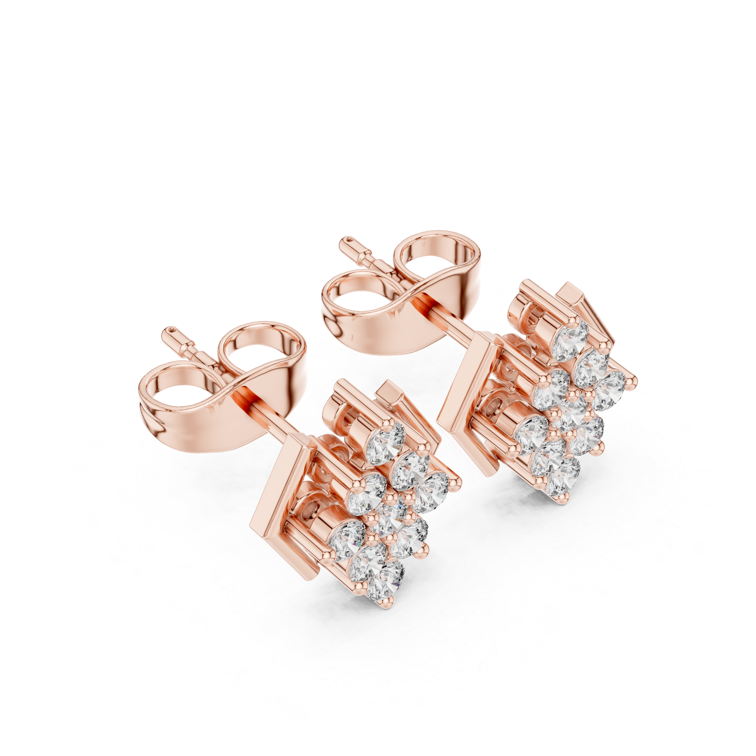 0.32 CT Round Diamond Geometric Cluster Stud Earrings