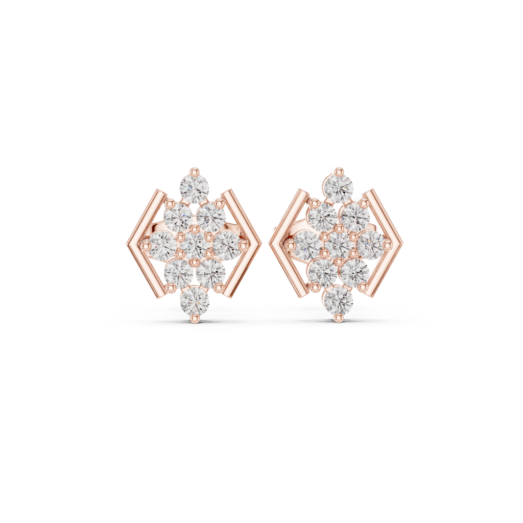 0.32 CT Round Diamond Geometric Cluster Stud Earrings