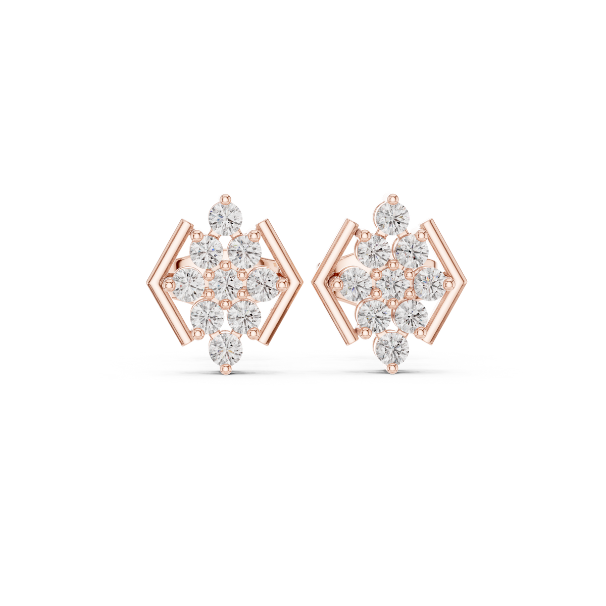 Round Diamond Geometric Cluster Stud Earrings, gallery image — Jewelix Atelier