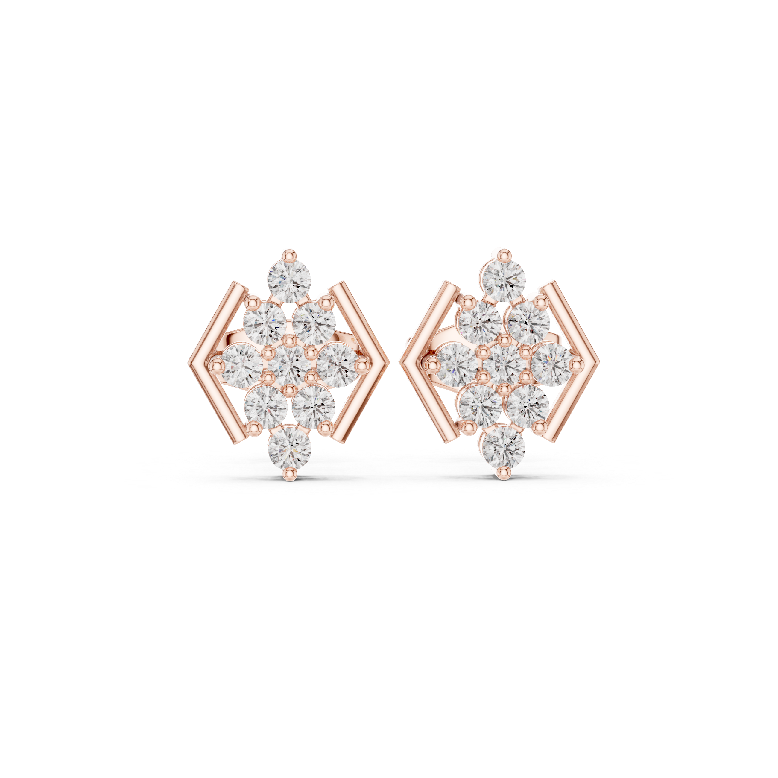 0.32 CT Round Diamond Geometric Cluster Stud Earrings
