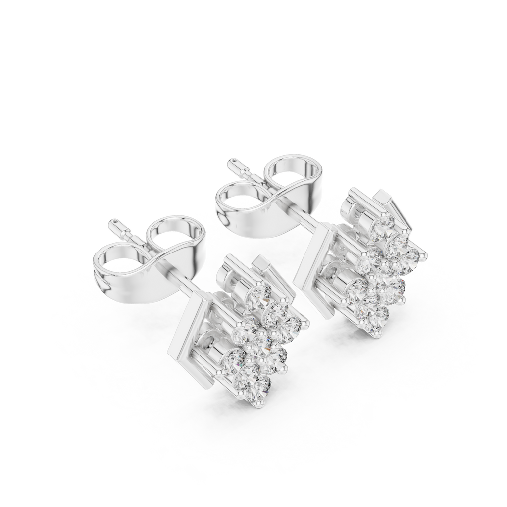 0.32 CT Round Diamond Geometric Cluster Stud Earrings