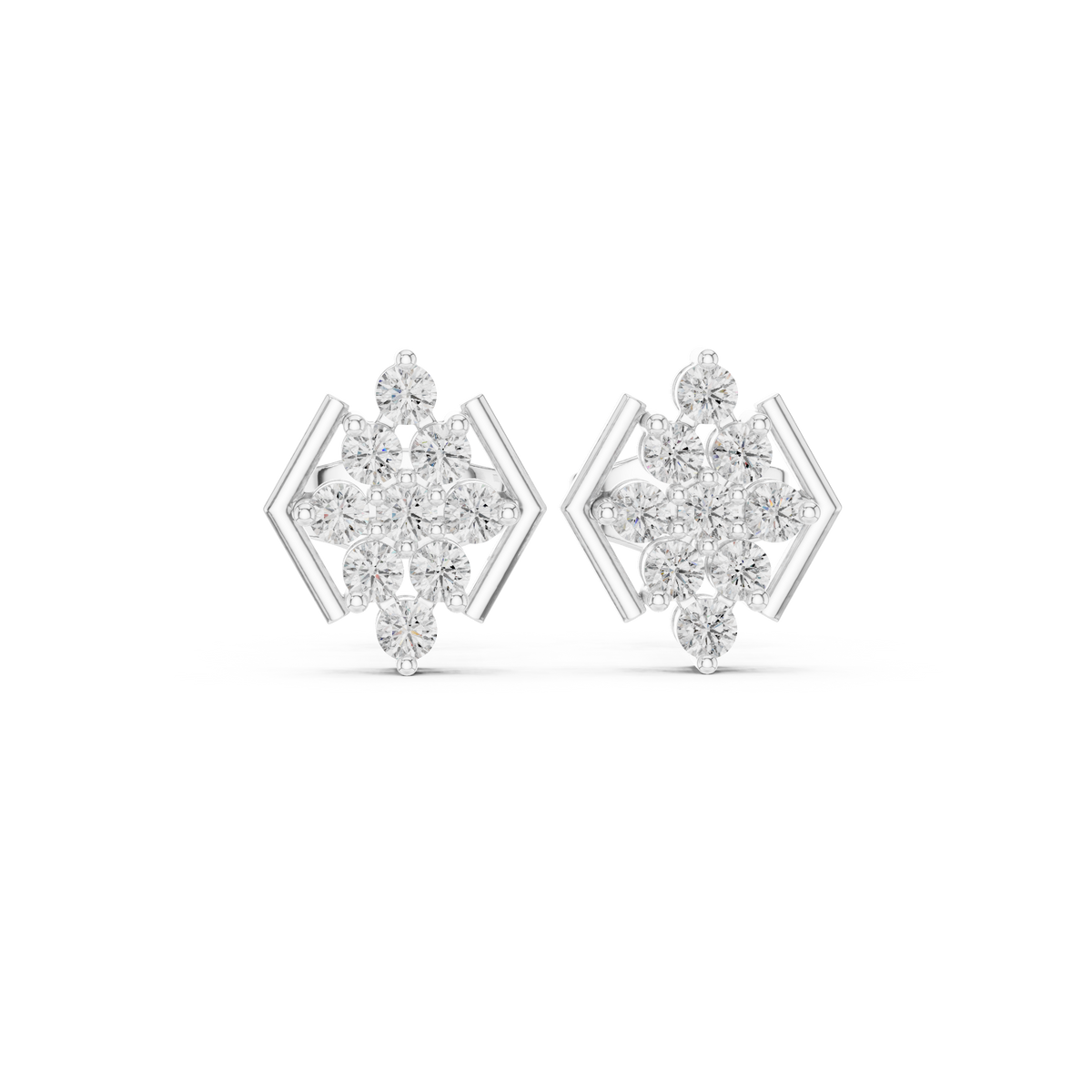 Round Diamond Geometric Cluster Stud Earrings — Jewelix Atelier