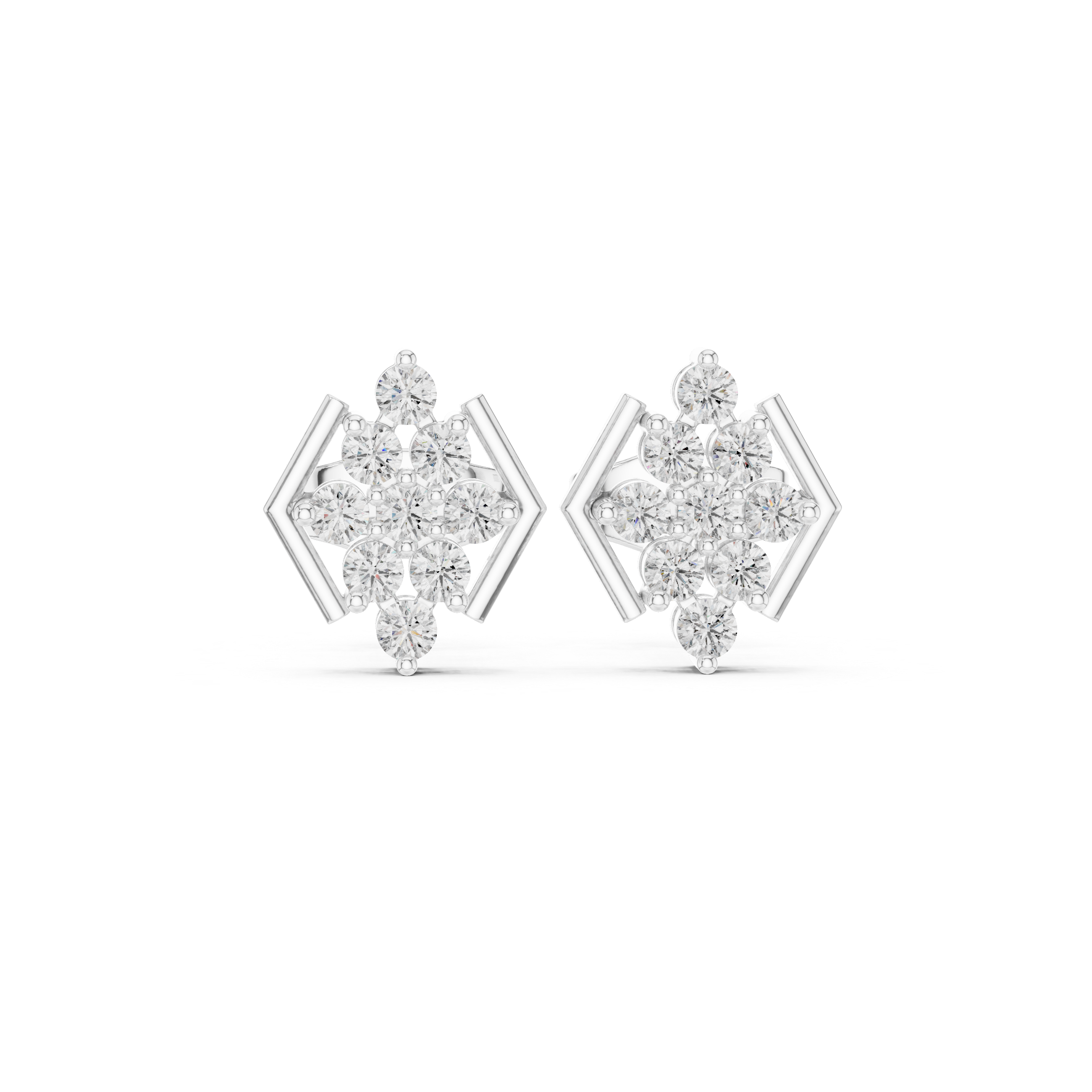 0.32 CT Round Diamond Geometric Cluster Stud Earrings