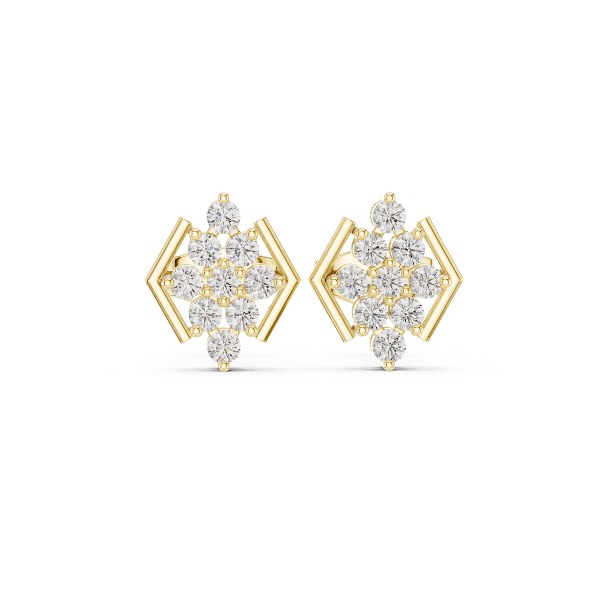 Round Diamond Geometric Cluster Stud Earrings, additional photo — Jewelix Atelier