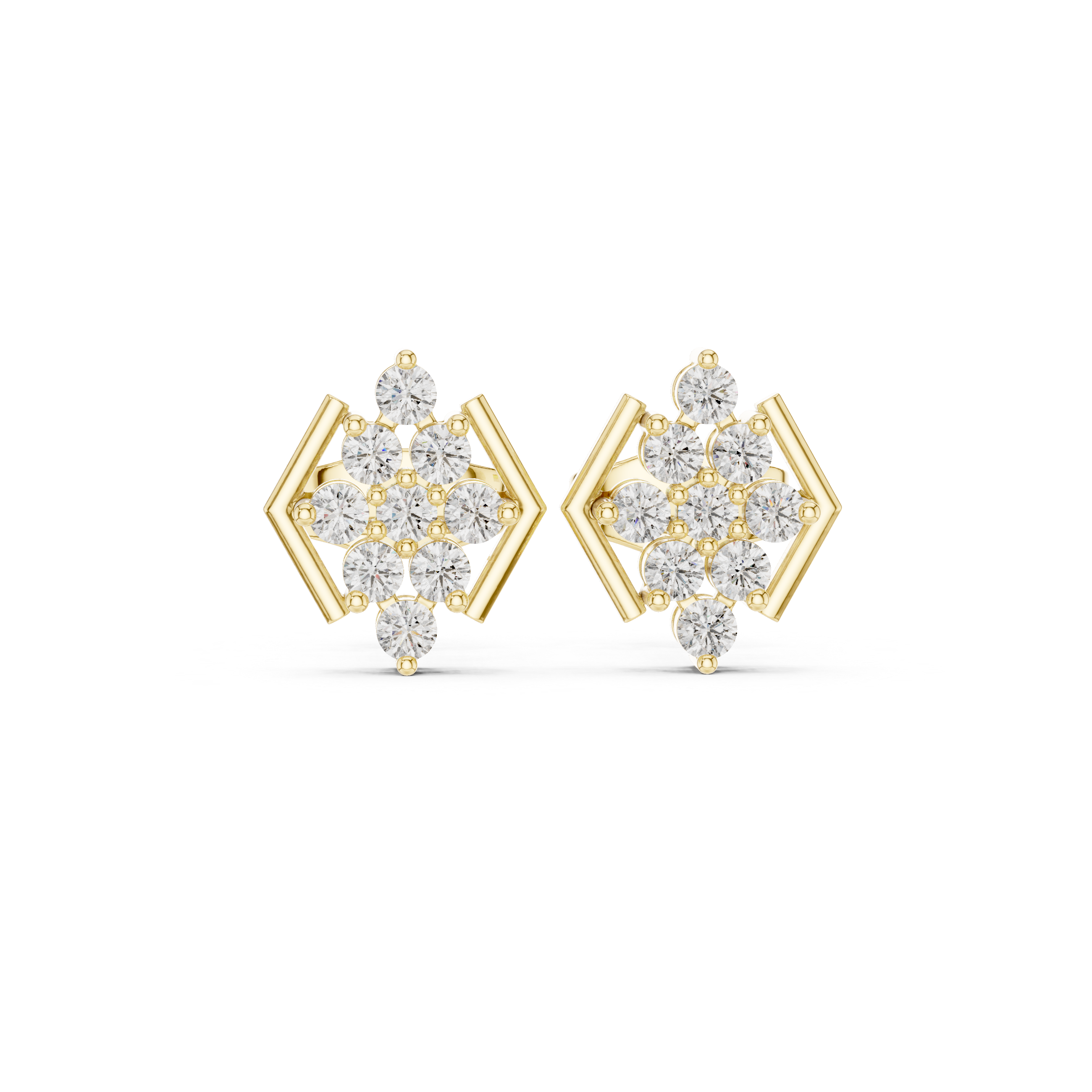 0.32 CT Round Diamond Geometric Cluster Stud Earrings