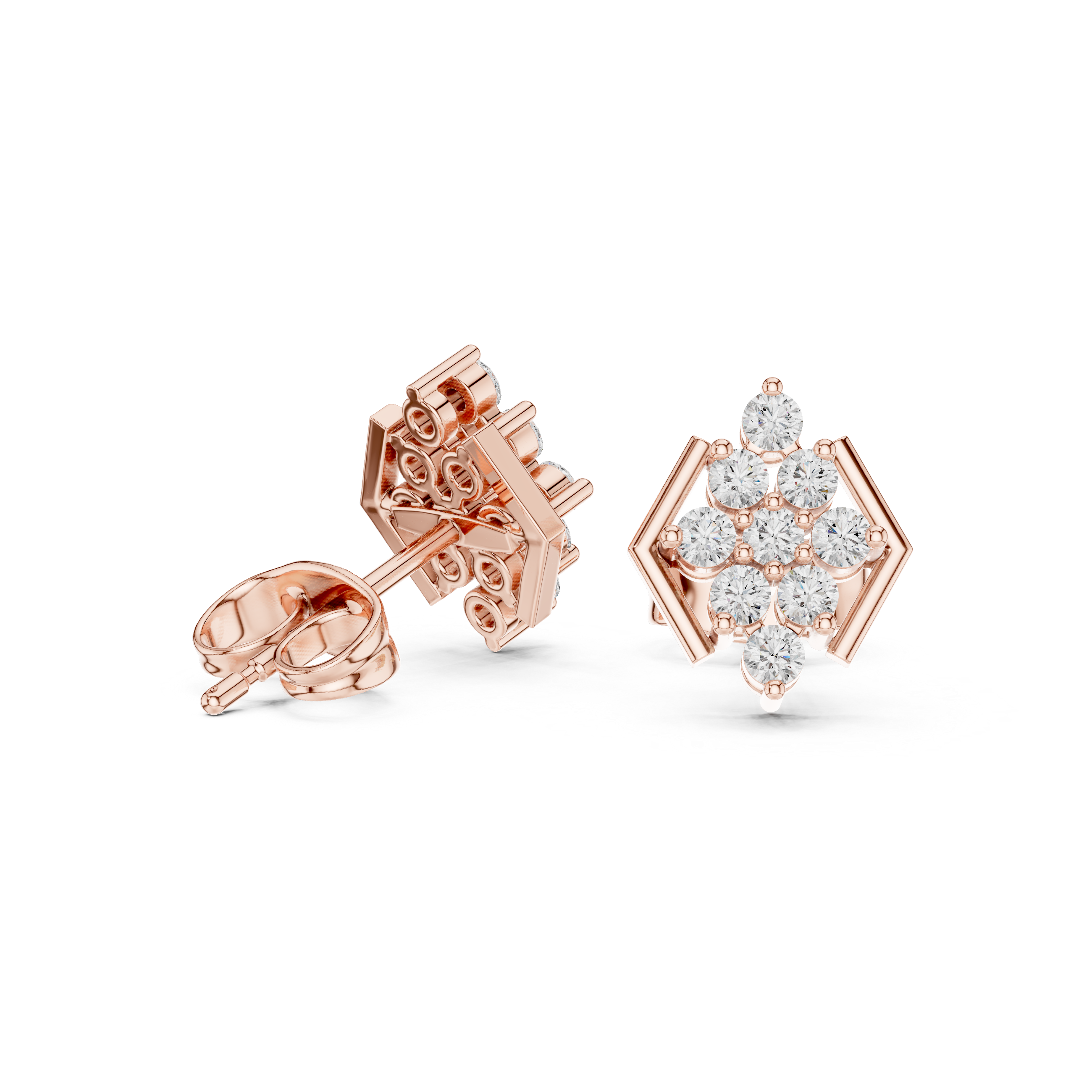 0.32 CT Round Diamond Geometric Cluster Stud Earrings