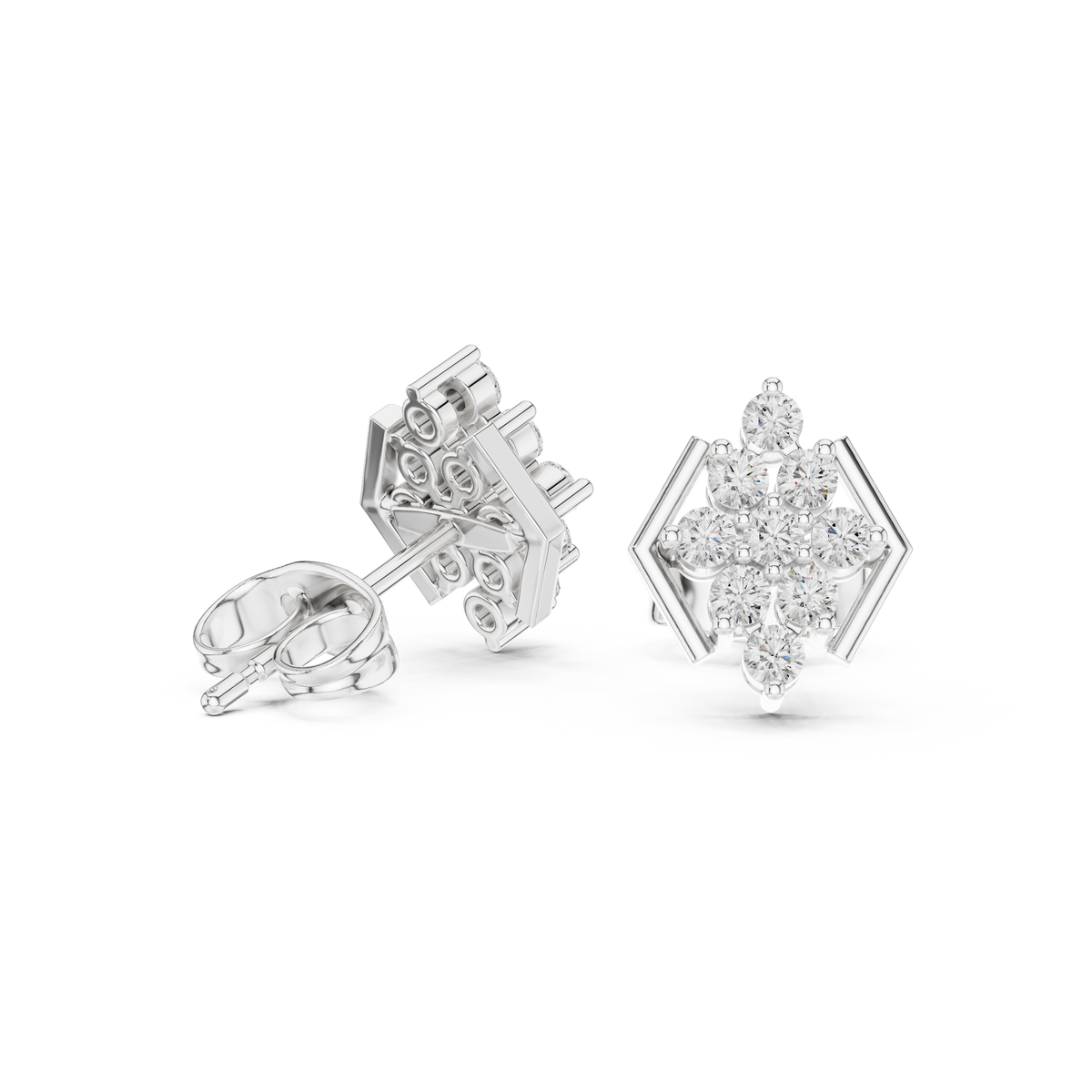 Round Diamond Geometric Cluster Stud Earrings, product photo — Jewelix Atelier