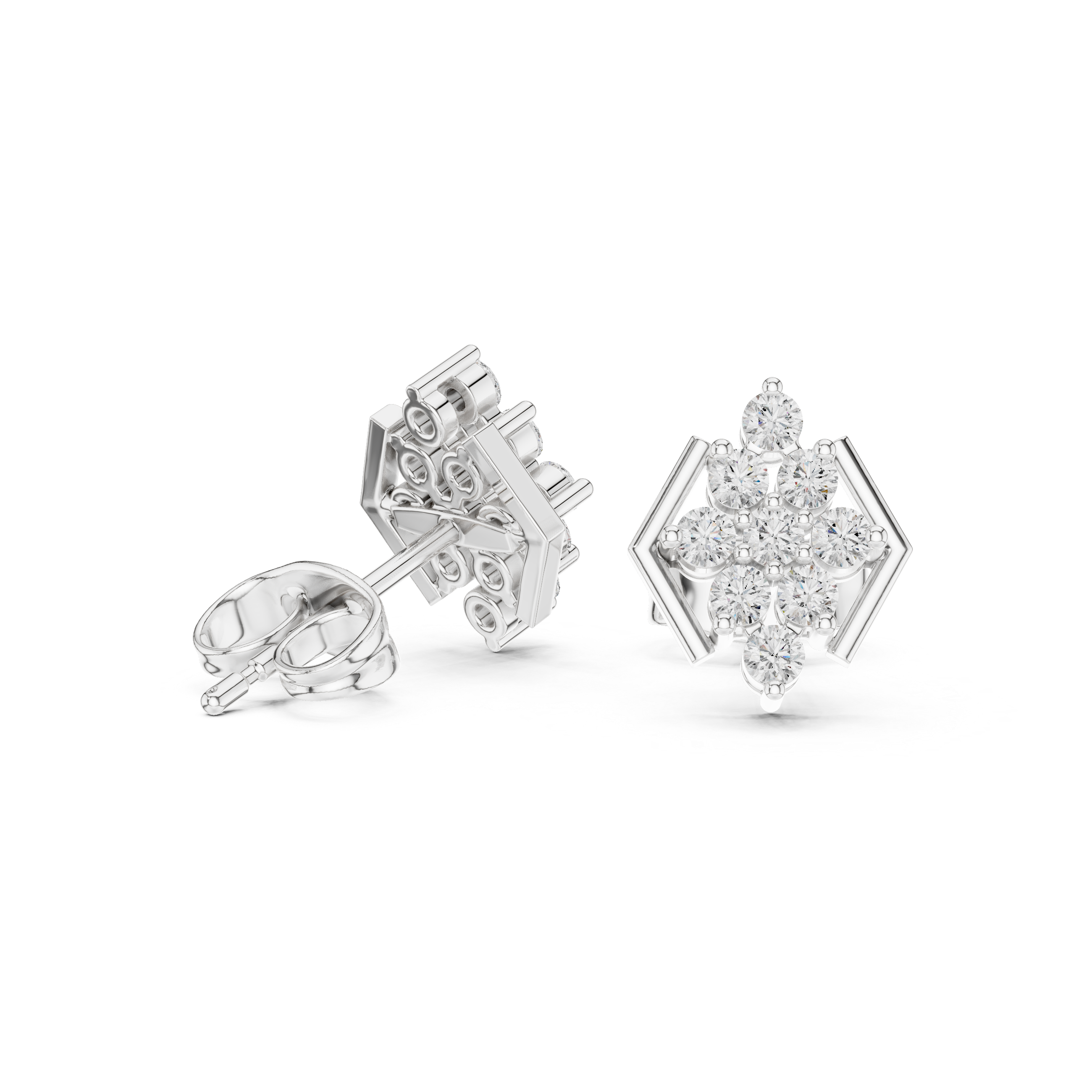 0.32 CT Round Diamond Geometric Cluster Stud Earrings